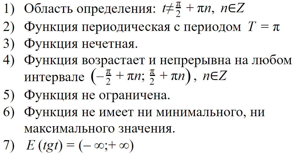 Свойства функции y = tg t