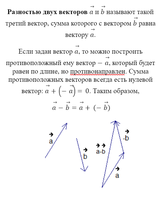 Разность векторов