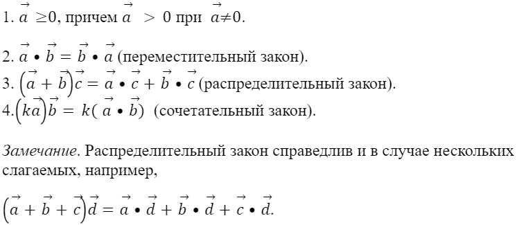 Свойства скалярного произведения векторов